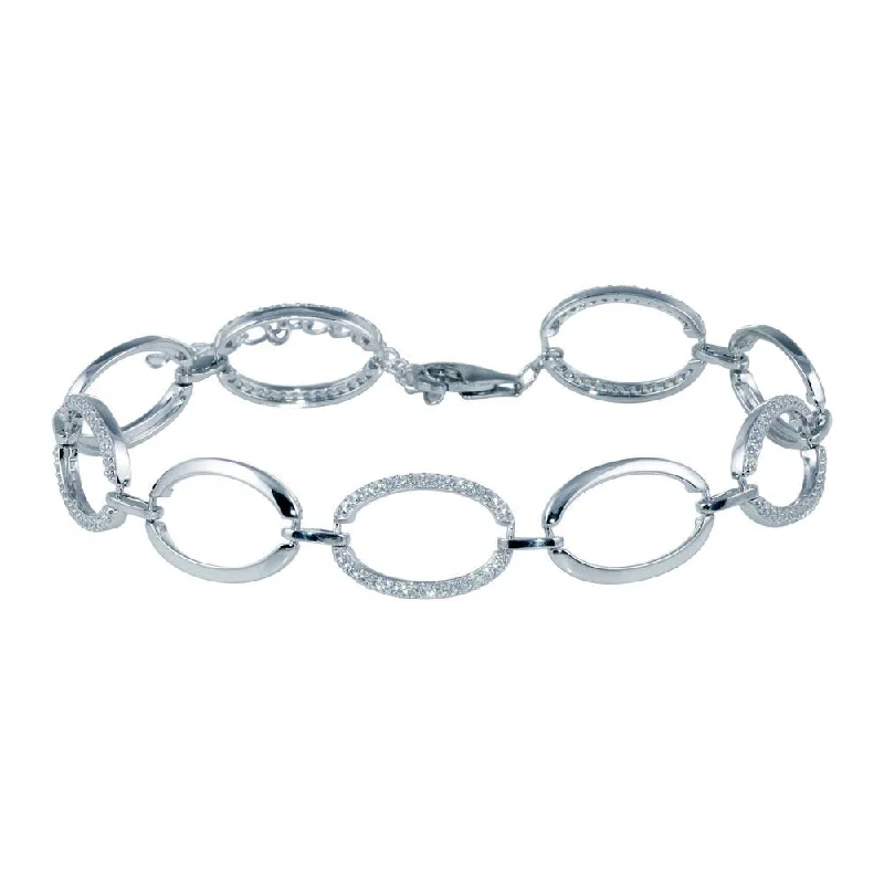 Rhodium Plated 925 Sterling Silver Oval CZ Bracelet - STB00580RH