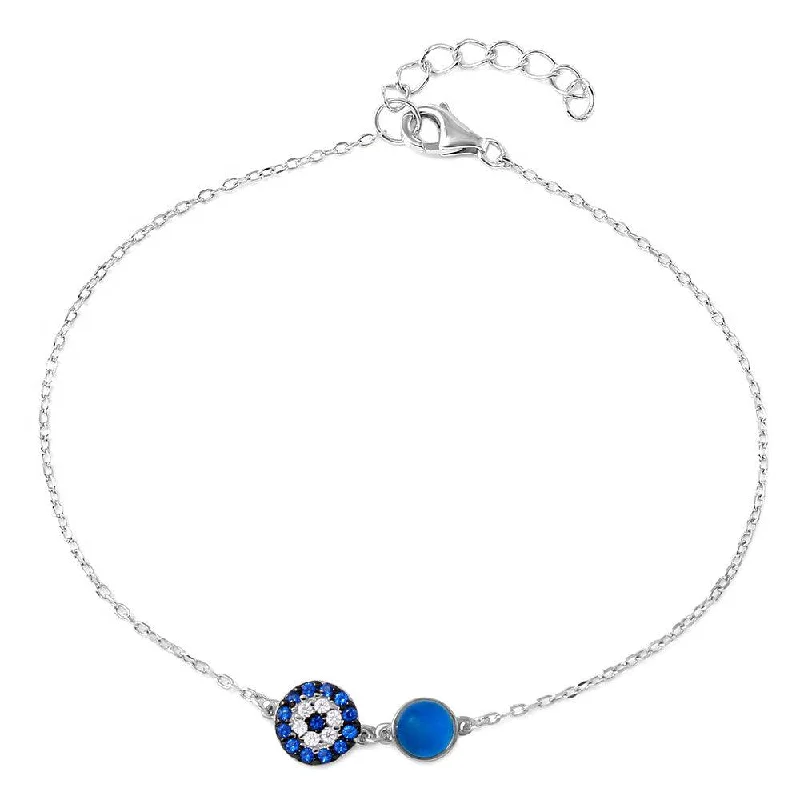 Silver 925 Rhodium Plated CZ Evil Eye Chain Bracelet - BGB00276