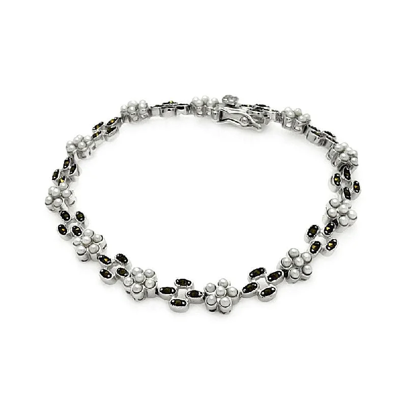 Silver 925 Marcasite Tennis CZ Bracelet - BGB00093