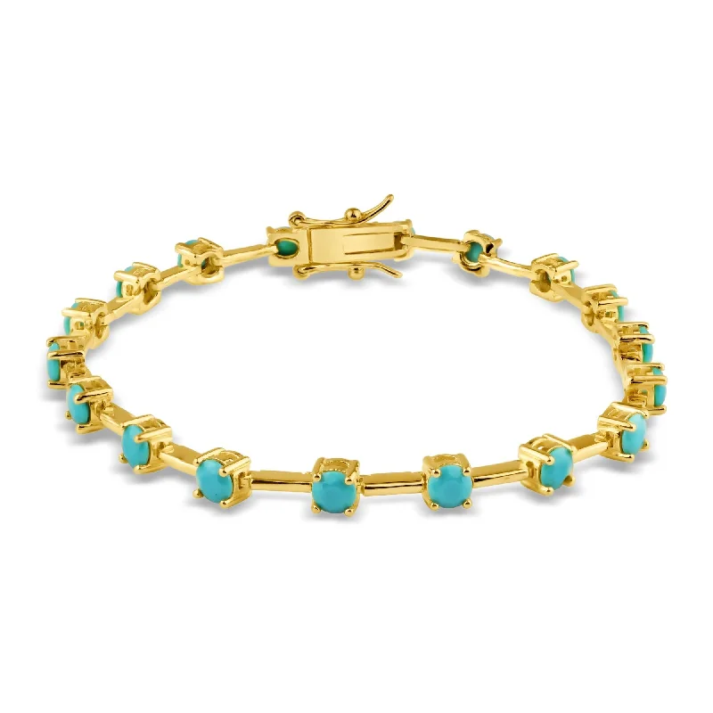 Gold Plated 925 Sterling Silver Turquoise CZ 4mm Tennis Bracelet - BGB00385