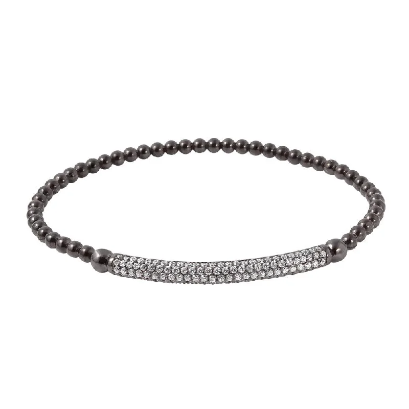 Clearance-Silver 925 Black Rhodium Plated CZ Bar Beaded Italian Bracelet - ITB00194BLK