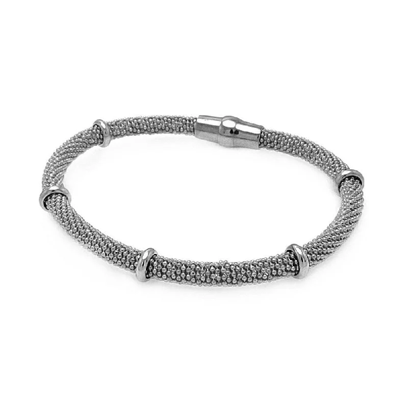 Clearance-Silver 925 Rhodium Plated Silver Bars Beaded Italian Bracelet - ITB00077RH