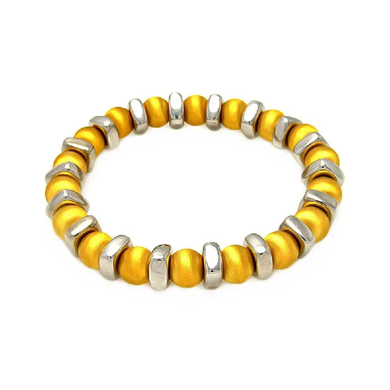 Clearance-Silver 925 Gold Plated Stretchable Bead Italian Bracelet - ITB00093GPI