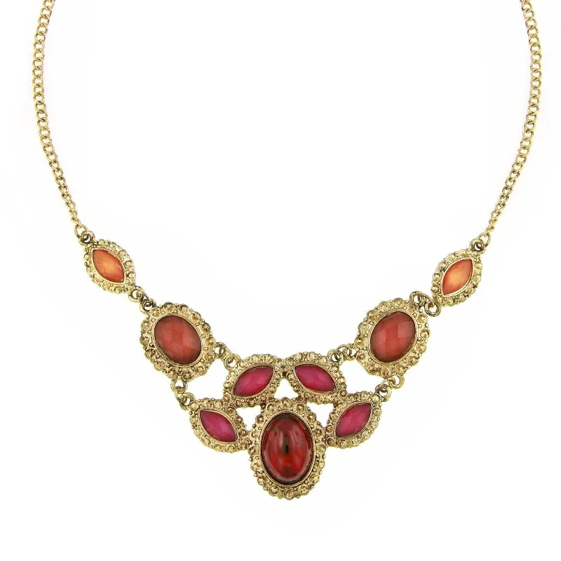 2028 Jewelry Padparadscha Fuchsia Siam Red Bib Necklace 16" + 3" Extender