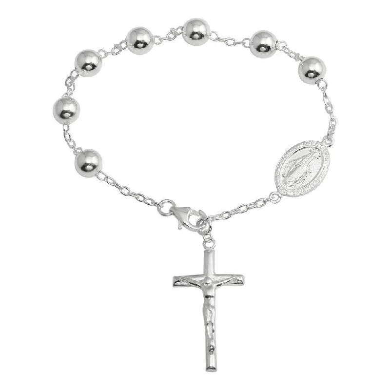 High Polished 925 Sterling Silver Rosary Bracelet - DIB00070