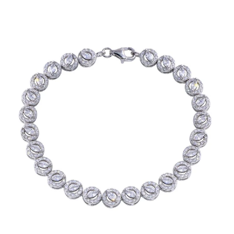 Rhodium Plated 925 Sterling Silver Flower Clear CZ Bracelet - STB00601