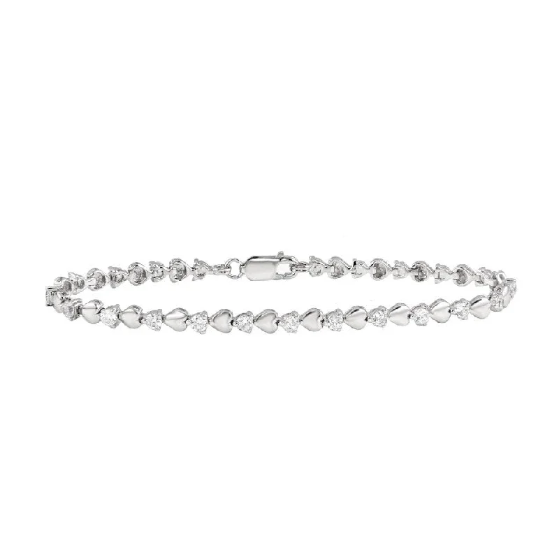 Silver 925 Rhodium Plated Heart Clear CZ Tennis Bracelet - STB00300