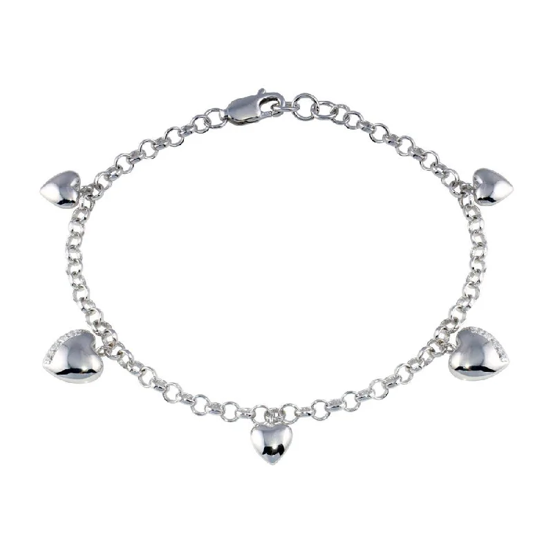 Silver 925 Rhodium Plated Multiple Heart CZ Dangling Bracelet - BGB00019