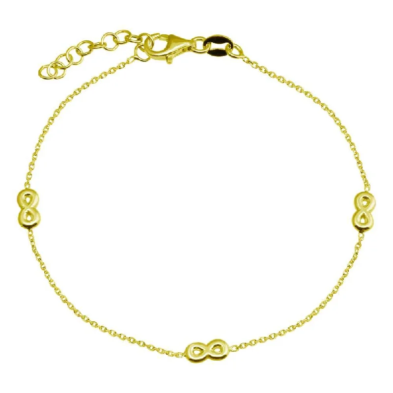 Gold Plated 925 Sterling Silver SIngle Strand Bracelet with 3 Infinity Element - VGB22GP