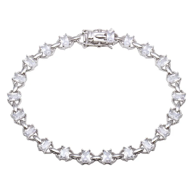 Rhodium Plated 925 Sterling Silver 6.1mm Link CZ Tennis Bracelet - BGB00319CLR