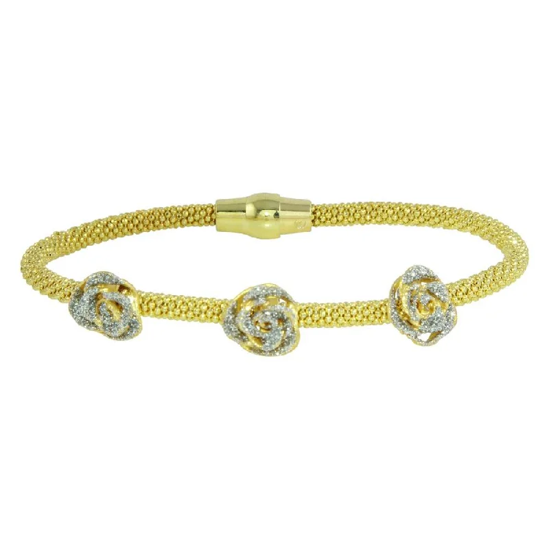 Clearance-Gold Plated 925 Sterling Silver Magnetic Bracelet with 3 Roses - ECB00076Y