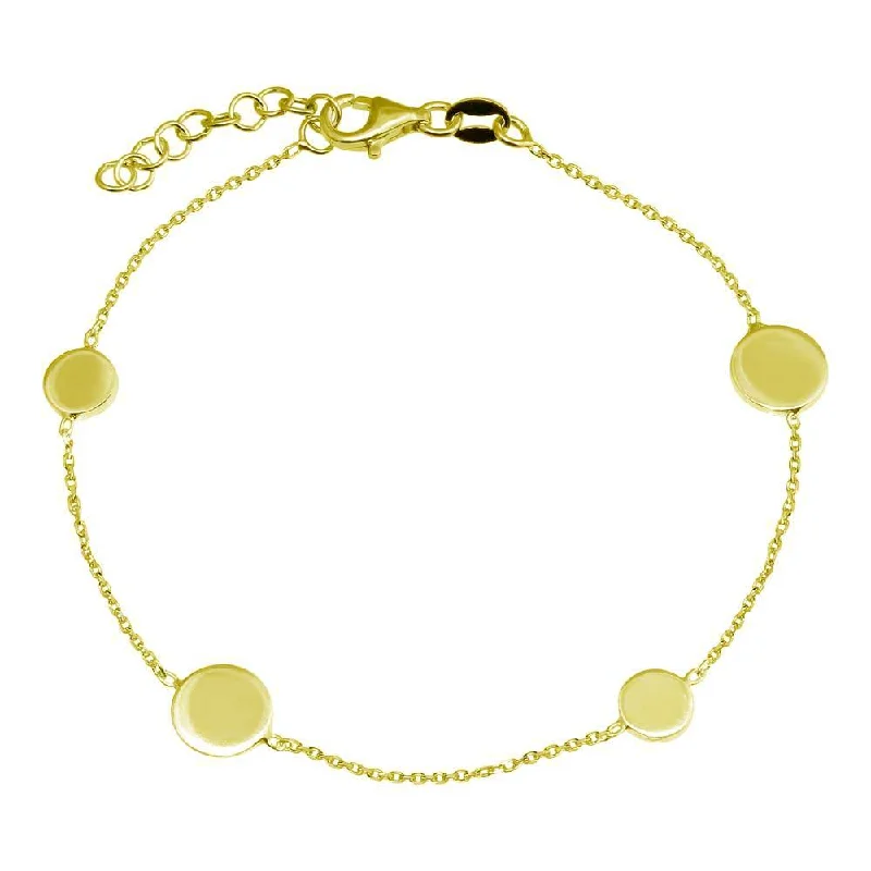 Gold Plated 925 Sterling Silver SIngle Strand Bracelet with 4 Disc - VGB24GP