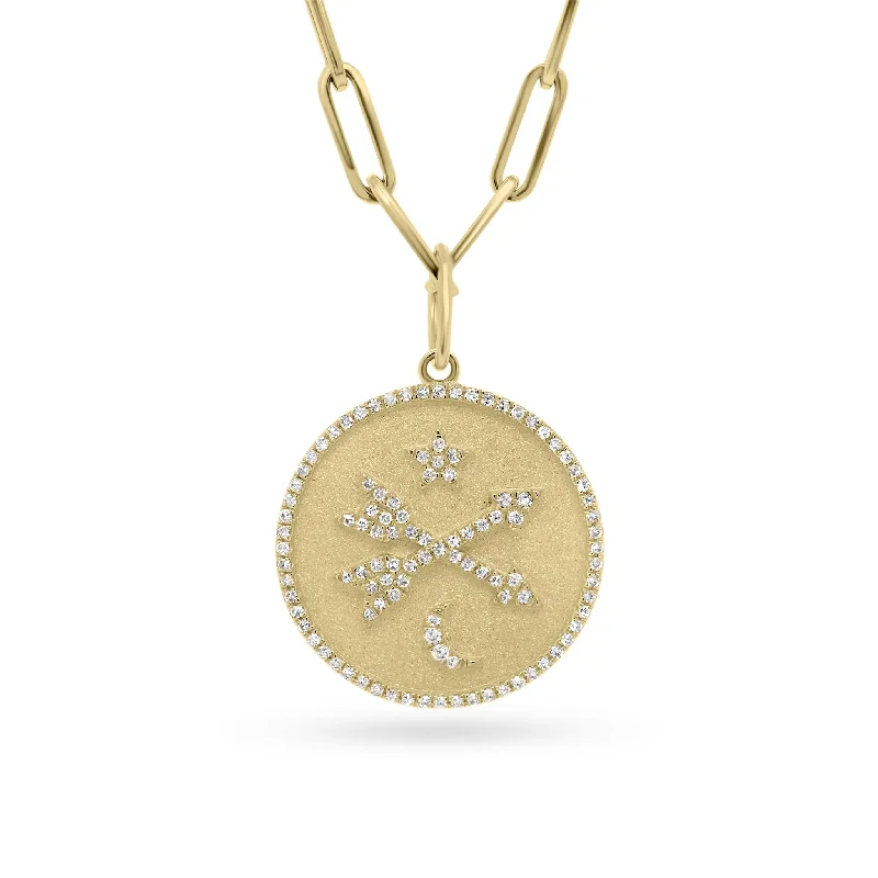 Diamond Crossed Arrows, Star & Moon Medallion Necklace