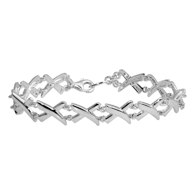 Rhodium Plated 925 Sterling Silver X Link Tennis Bracelet - B00001