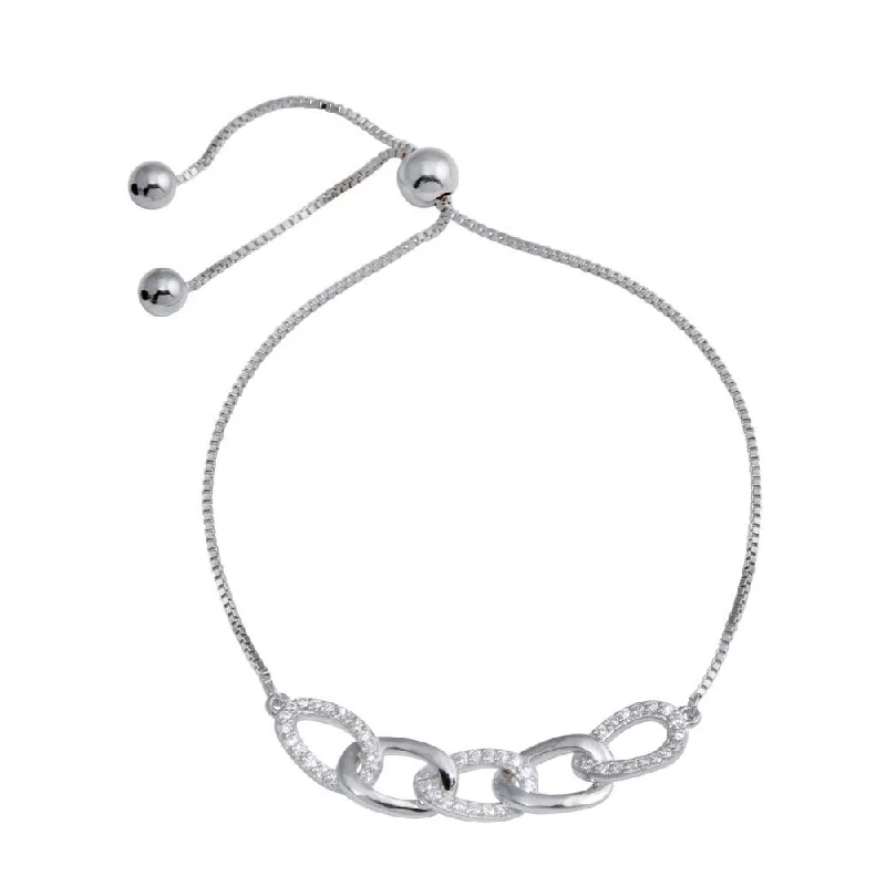 Rhodium Plated 925 Sterling Silver CZ  Four Link Bracelet - GMB00101