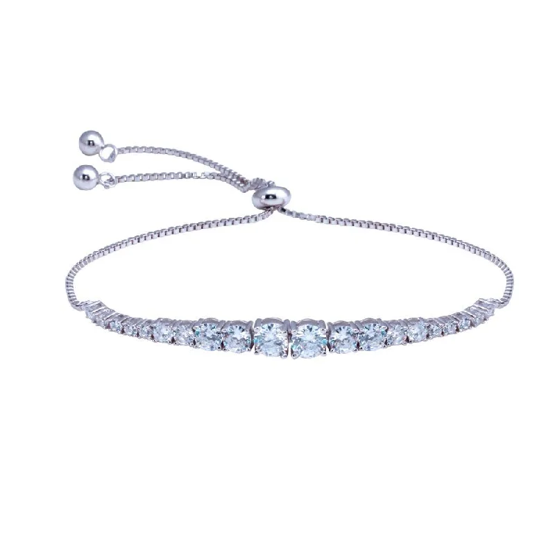 Rhodium Plated 925 Sterling Silver Round CZ Link Adjustable Bracelets - STB00612