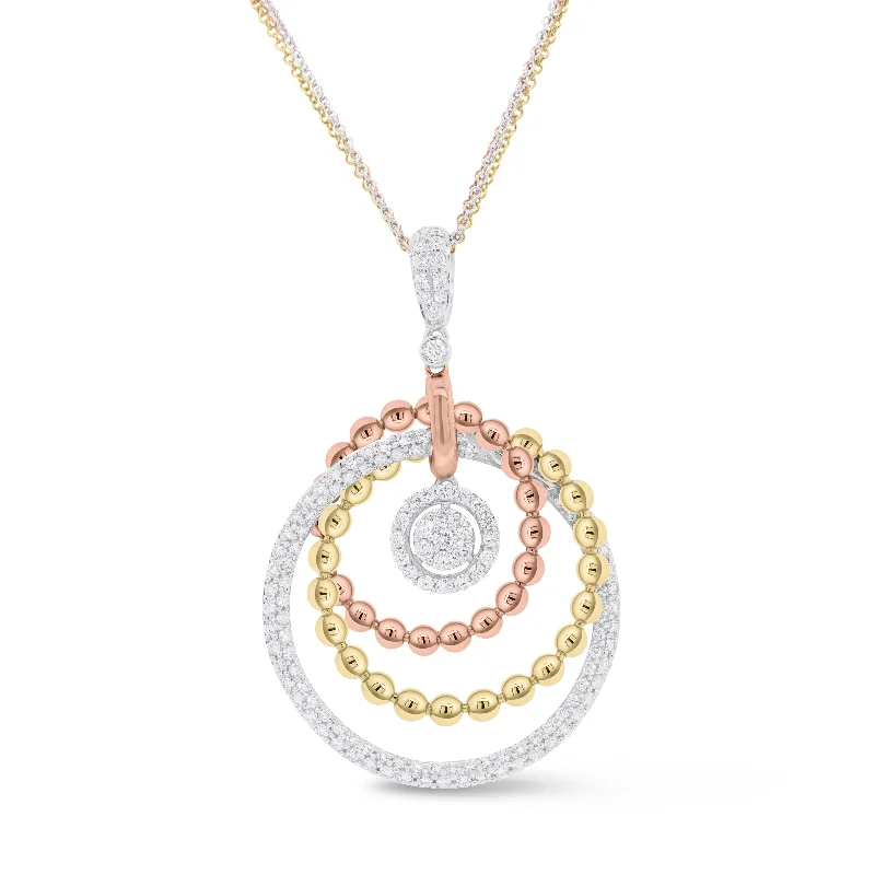 Diamond & Tri-Color Gold Circle of Life Pendant