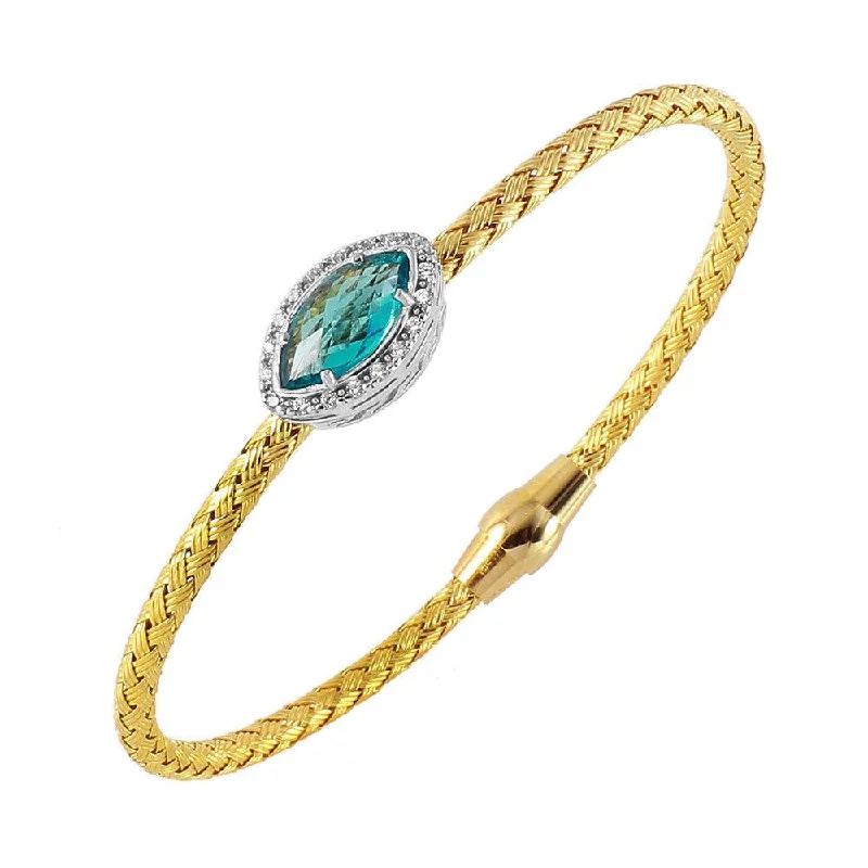 Clearance-Silver 925 Gold Plated Twisted Aqua CZ Stone Bangle Bracelet - ECB00039YG