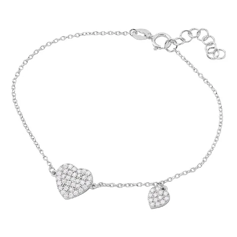 Silver 925 Rhodium Plated CZ Encrusted Hearts Bracelet - BGB00265