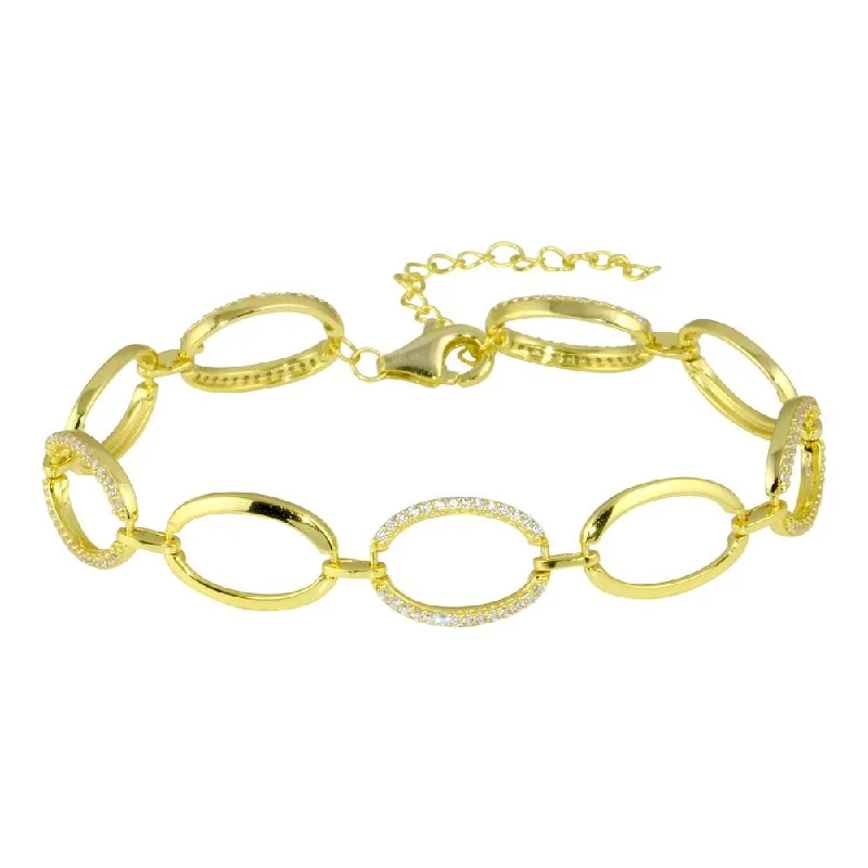 Gold Plated 925 Sterling Silver Oval CZ Bracelet - STB00580GP