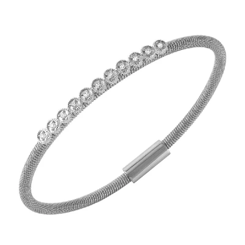 Clearance-Silver 925 Rhodium Plated CZ Small Row Italian Bracelet - ITB00167RH