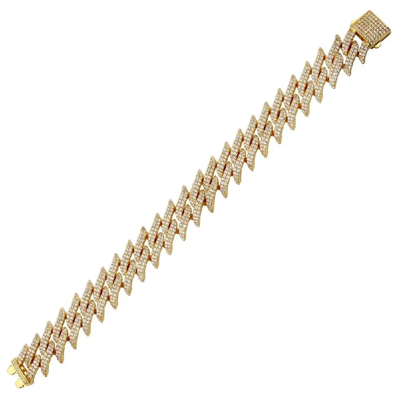 Gold Plated 925 Sterling Silver CZ Encrusted Spike Barbed Wire Bracelet 17.9mm - GMB00099GP