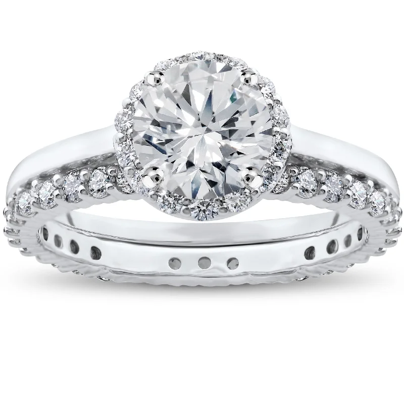 2 ct Eco Freindly Lab Created Diamond Madelyn Halo Engagement Ring & Eternity Ring