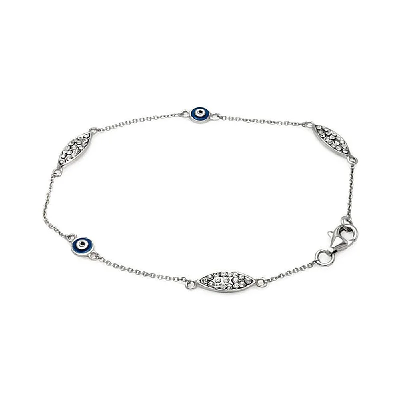 Silver 925 Rhodium Plated Evil Eye Clear CZ Bracelet - STB00493