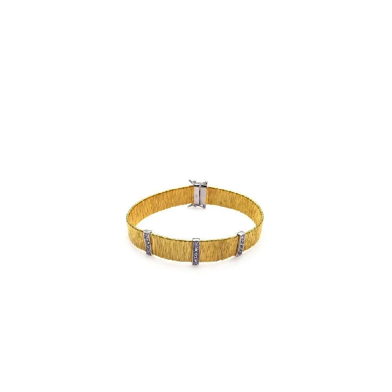 Clearance-Silver 925 Rhodium and Gold Plated Clear CZ Bracelet - STB00369