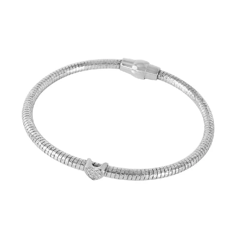 Clearance-Silver 925 Rhodium Plated Heart CZ Italian Bracelet - ECB00085RH