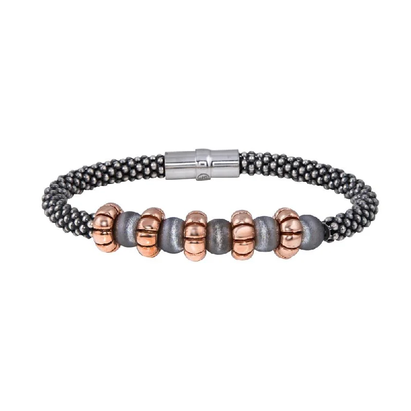 Clearance-Black Rhodium Plated 925 Sterling Silver Rose Gold Charm Magnetic Bracelet - SPB00006