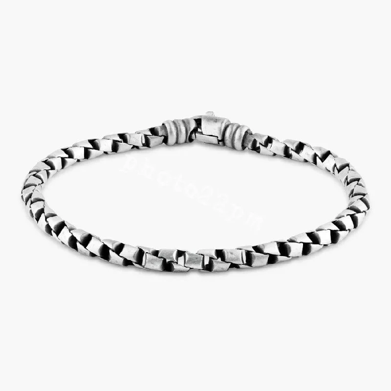 Oxidized 925 Sterling Silver Round Braided Link Bracelet 4.2mm - VGB34