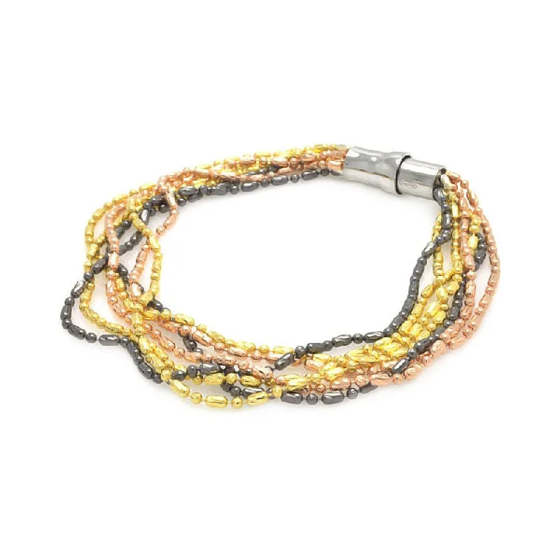 Clearance-Silver 925 Multi Tone Beaded Multi Strand Italian Bracelet - ITB00030TRI