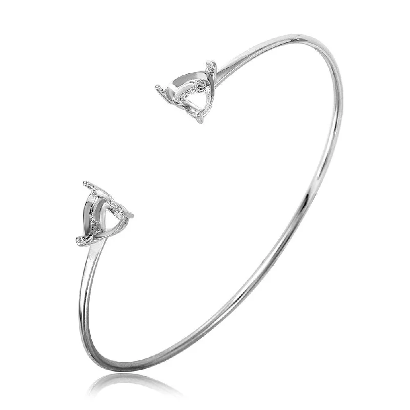 Silver 925 Rhodium Plated Personalized 2 Hearts Ending Mounting Bangle - BGB00267