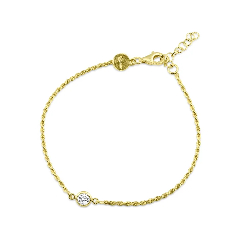 Gold Plated 925 Sterling Silver Rope Clear CZ Adjustable Bracelet - ITB00331-GP