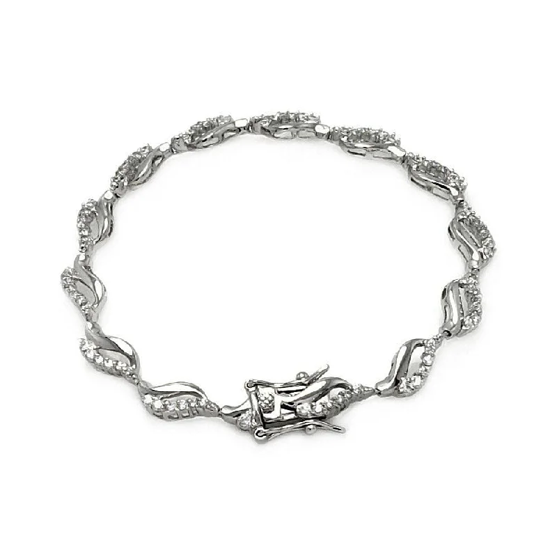 Silver 925 Rhodium Plated Open Wave Tennis Clear CZ Bracelet - BGB00107