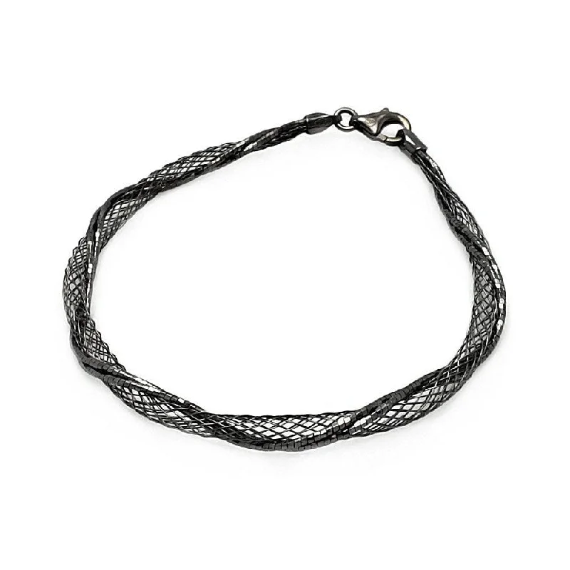 Clearance-Silver 925 Black Rhodium Plated Net Wrap Italian Bracelet - ITB00111BLK