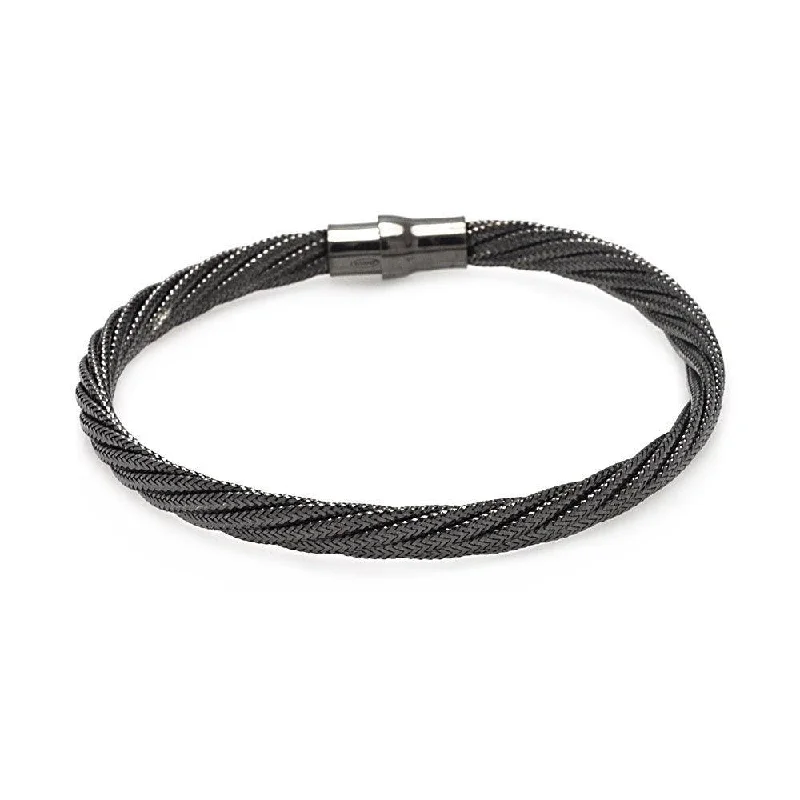 Clearance-Silver 925 Black Rhodium Plated Twist Italian Bracelet - ITB00009BLK