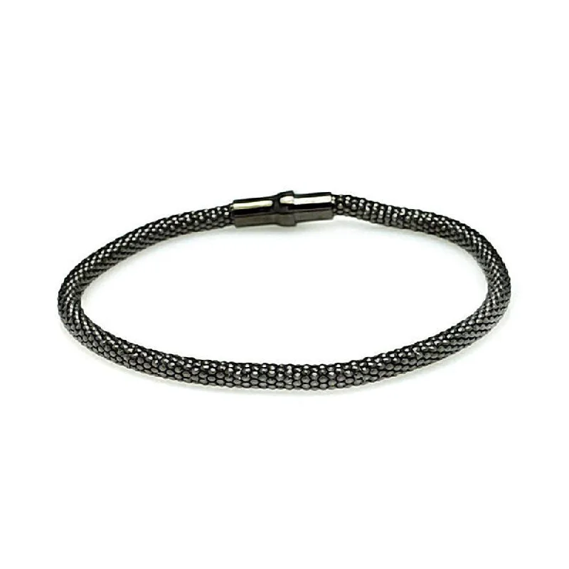 Clearance-- Silver 925 Black Rhodium Plated Popcorn Chain Italian Bracelet - ITB00005BLK