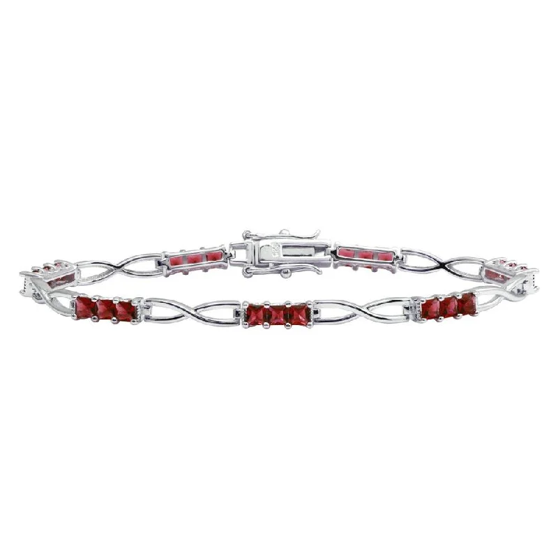 Rhodium Plated 925 Sterling Silver 4.4mm Infinity Link Red CZ Tennis Bracelet - BGB00318RED