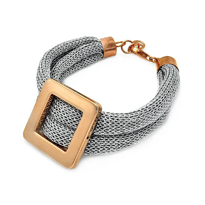 Clearance-Silver 925 Rhodium and Rose Gold Plated Square Center Italian Bracelet - ITB00116