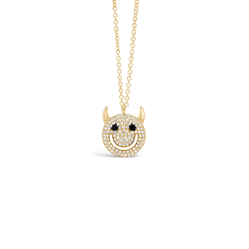 Diamond Devil Smiley Face Pendant Necklace