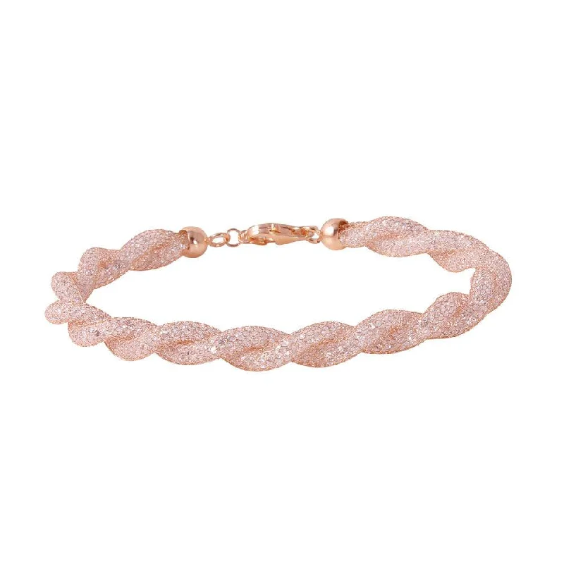 Clearance-Silver 925 Rose Gold Plated Braided Mesh CZ Italian Bracelet - ECB00070R