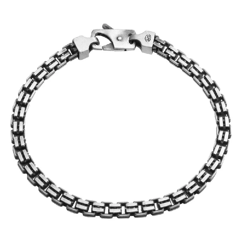 925 Sterling Silver Hand Made Gun Metal Finish Double Box Chain Bracelet 4.7mm - VGB6