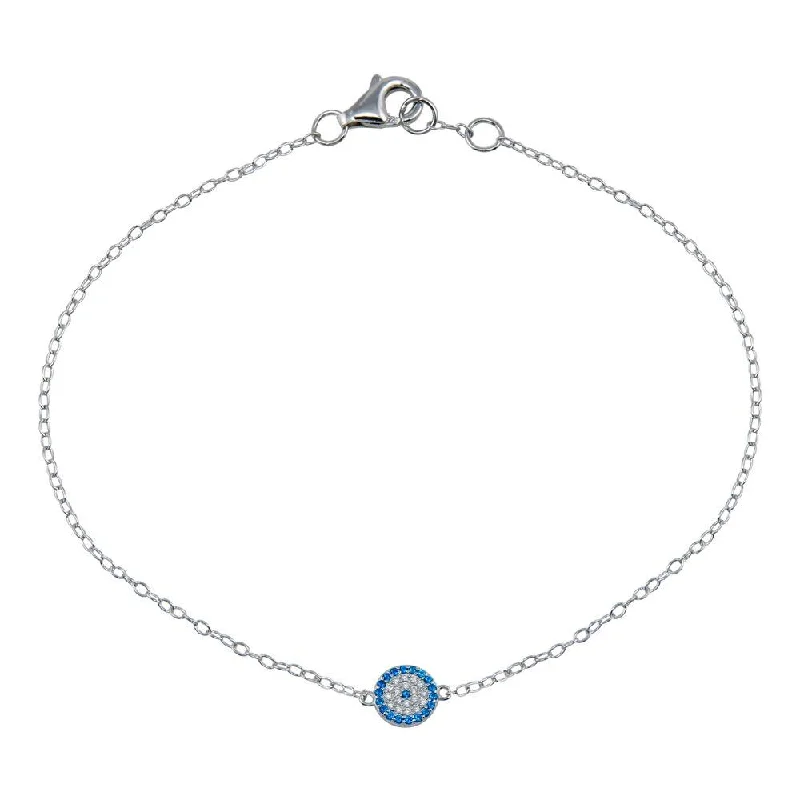 Rhodium Plated 925 Sterling Silver CZ Evil Eye Bracelet - STB00597