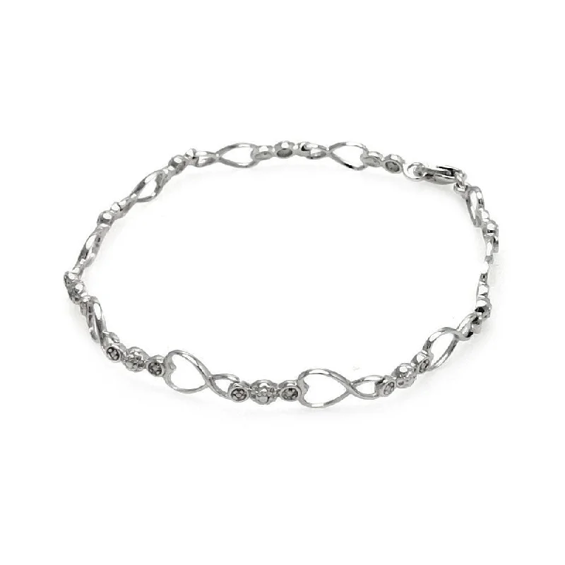 Silver 925 Rhodium Plated Open Heart Link Bracelet - STB00490