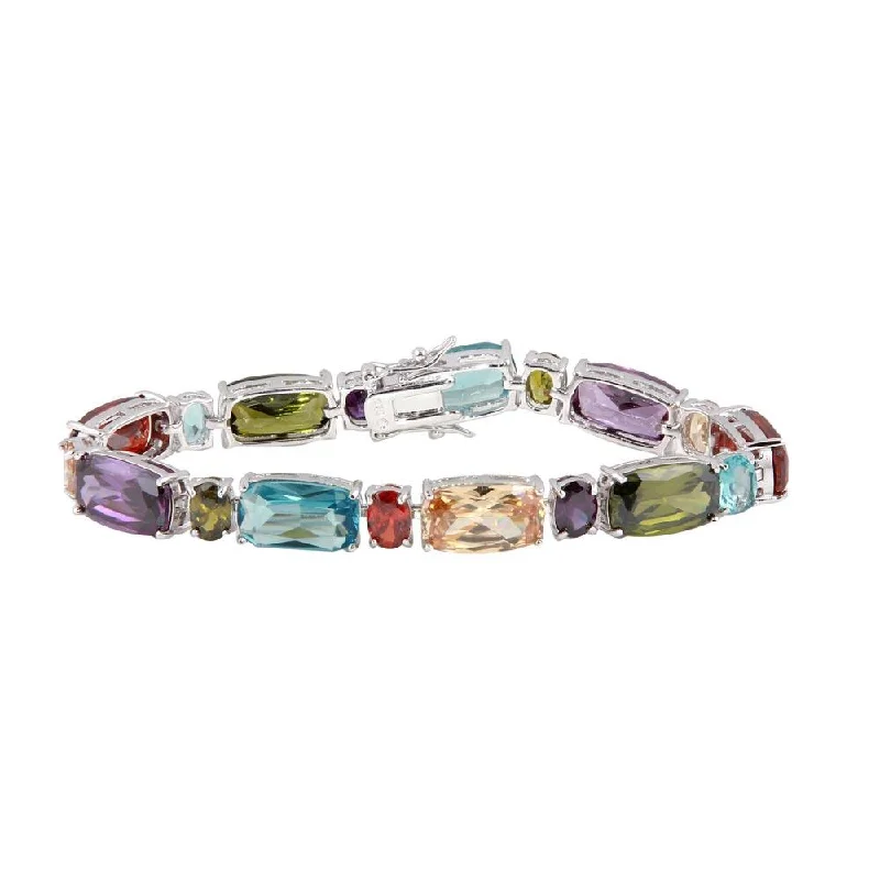 Silver 925 Rhodium Plated Multi-Color CZ Bracelet - BGB00254