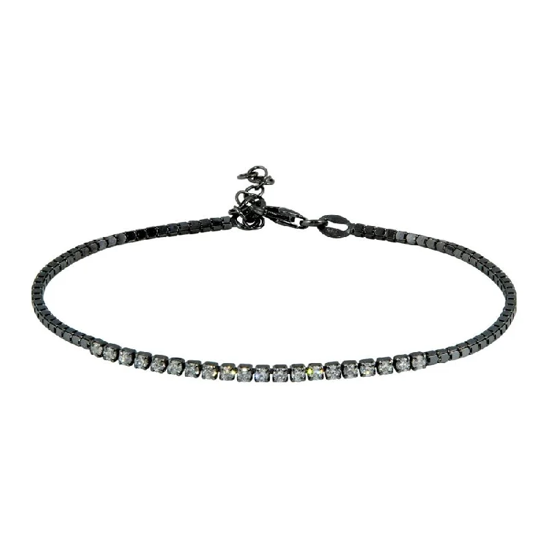 Clearance-Black Rhodium Plated 925 Sterling Silver CZ Bracelet - ECB00106BLK