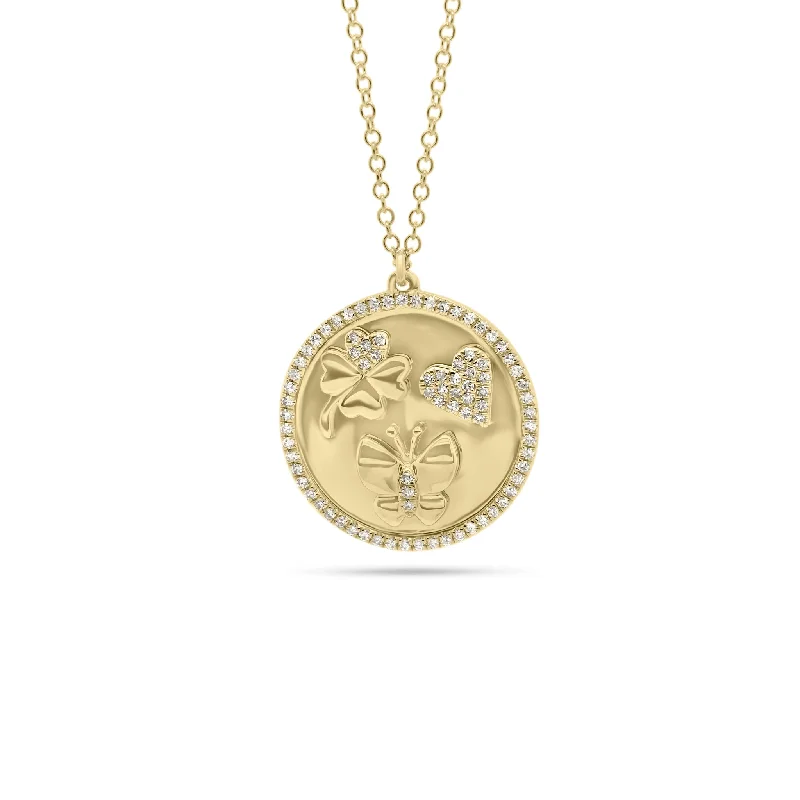 Diamond Luck, Love, and Happiness Disc Pendant