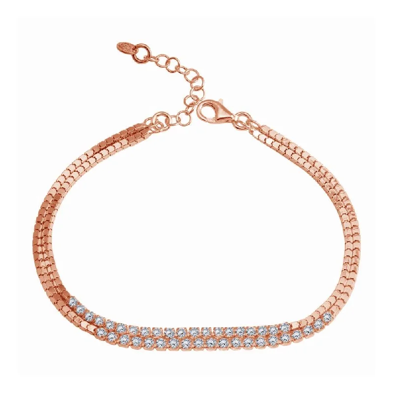 Clearance-Rose Gold Plated 925 Sterling Silver Double Strand CZ Bracelet - ECB00111RGP